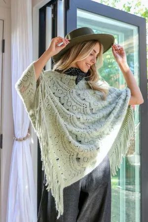 Scallop Lace Knit Poncho - 5 colors