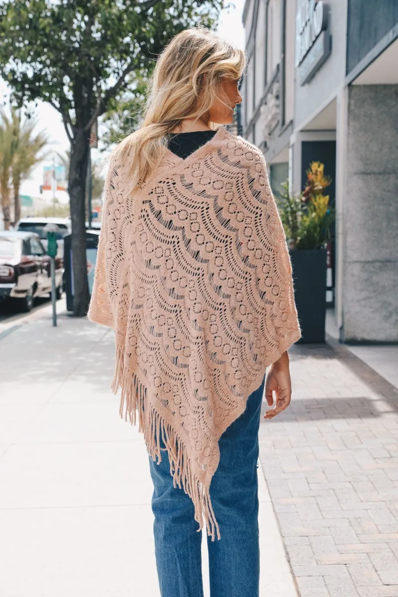 Scallop Lace Knit Poncho - 5 colors