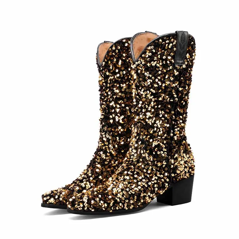 Sequins Pointed Toe Party Boots Twinkling