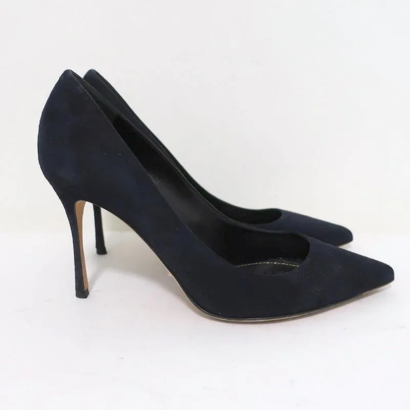 Sergio Rossi Godiva Pumps Navy Suede Size 37.5 Pointed Toe Heels