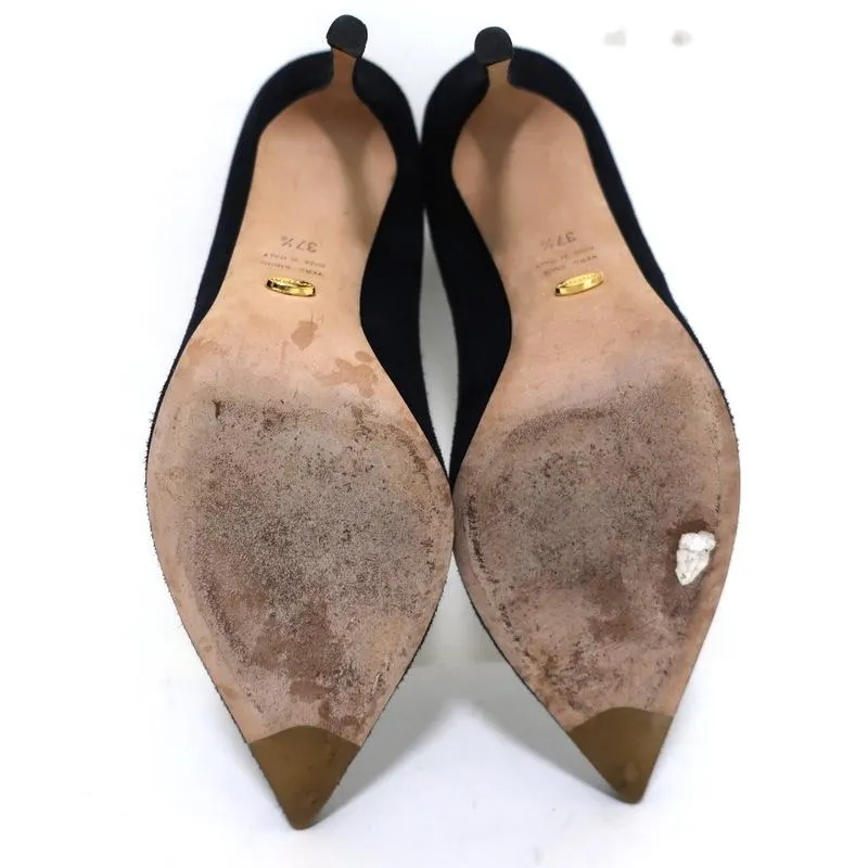 Sergio Rossi Godiva Pumps Navy Suede Size 37.5 Pointed Toe Heels