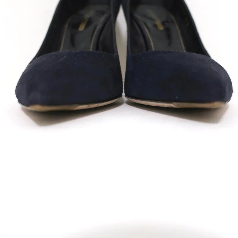 Sergio Rossi Godiva Pumps Navy Suede Size 37.5 Pointed Toe Heels