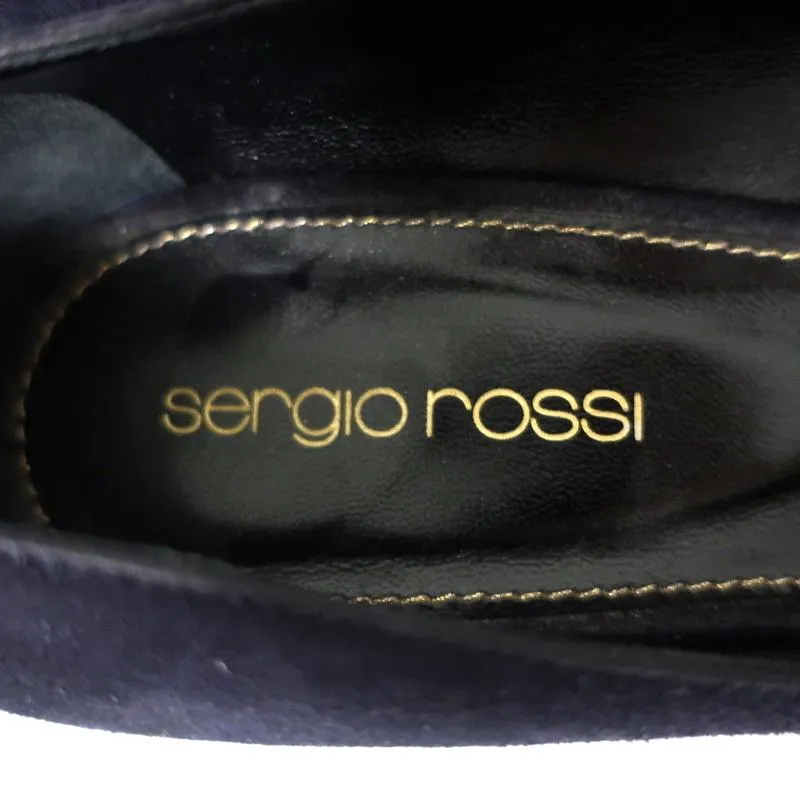 Sergio Rossi Godiva Pumps Navy Suede Size 37.5 Pointed Toe Heels