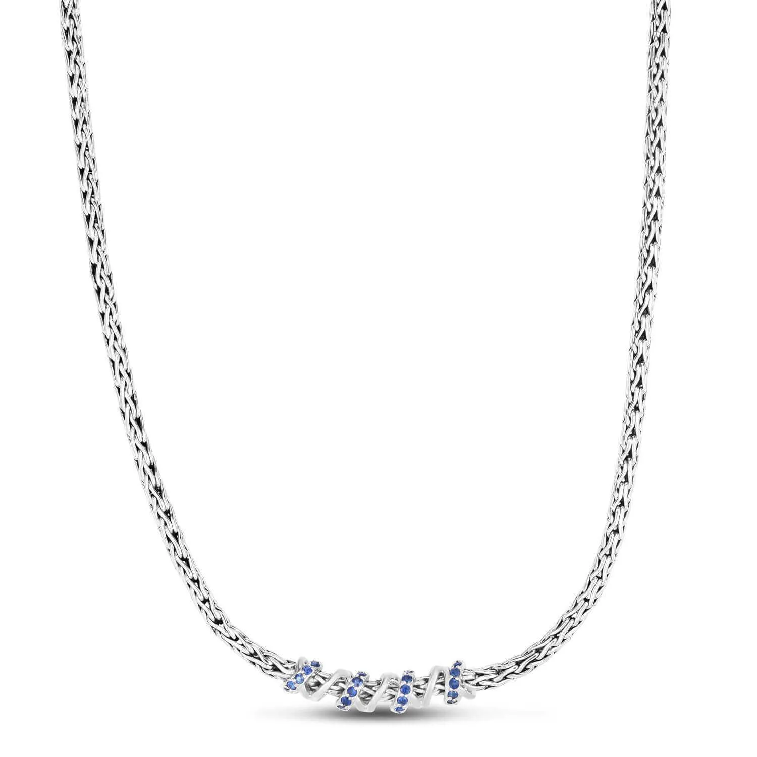 Silver & Blue Sapphire Woven Spiral Chain Necklace