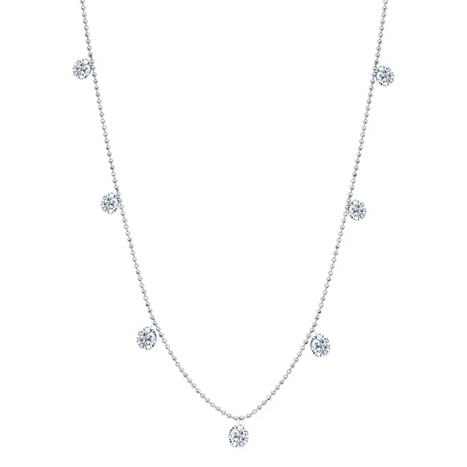 Small Floating Diamond Necklace - White Gold