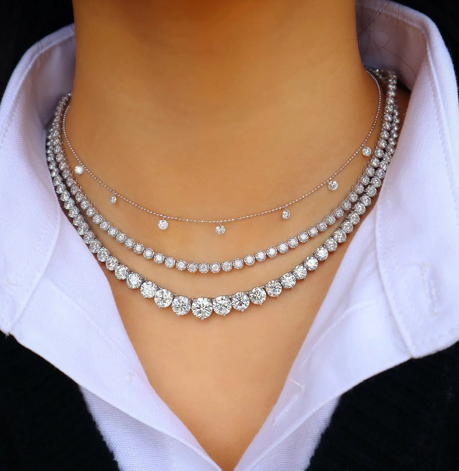 Small Floating Diamond Necklace - White Gold