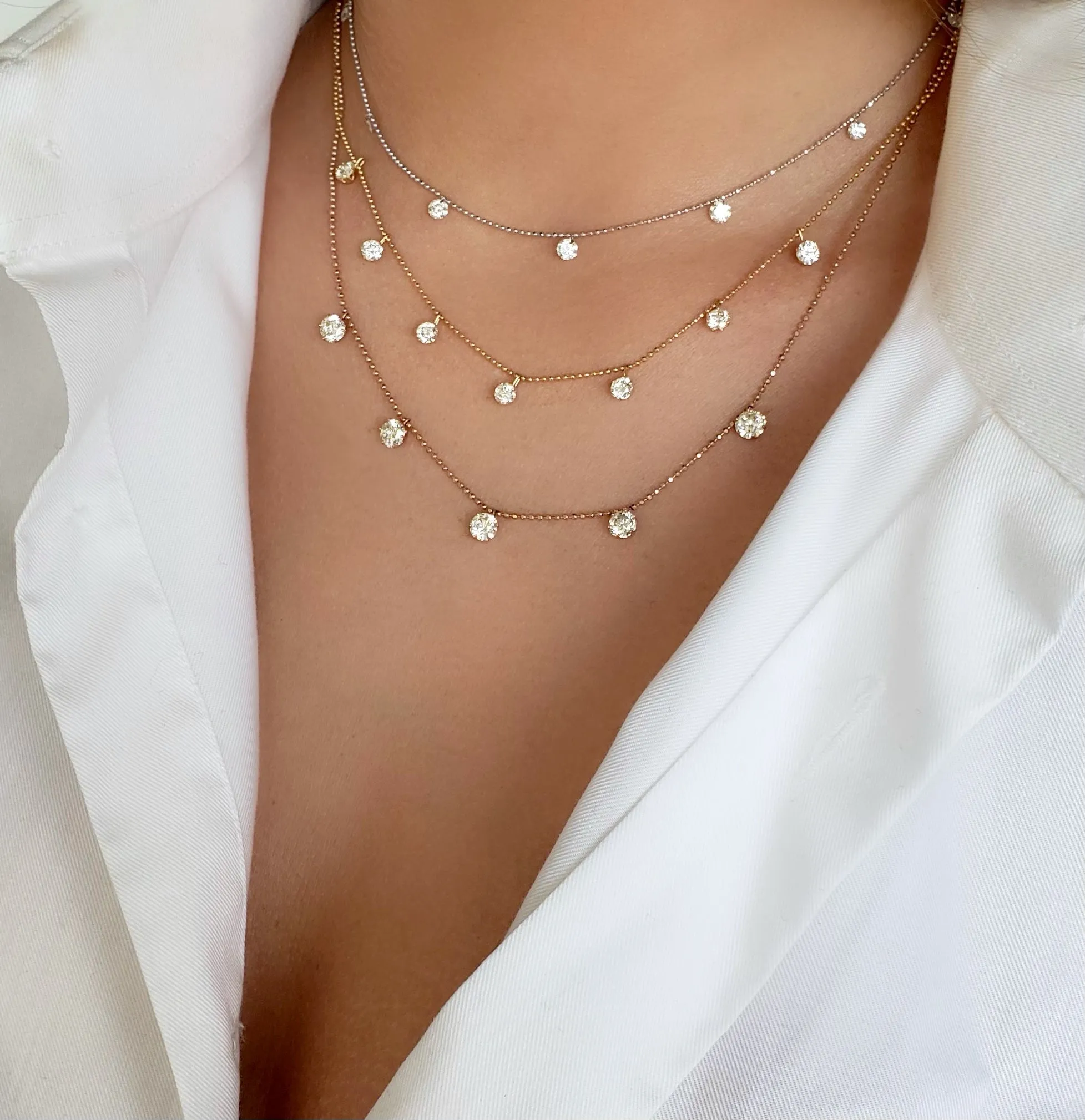 Small Floating Diamond Necklace - White Gold