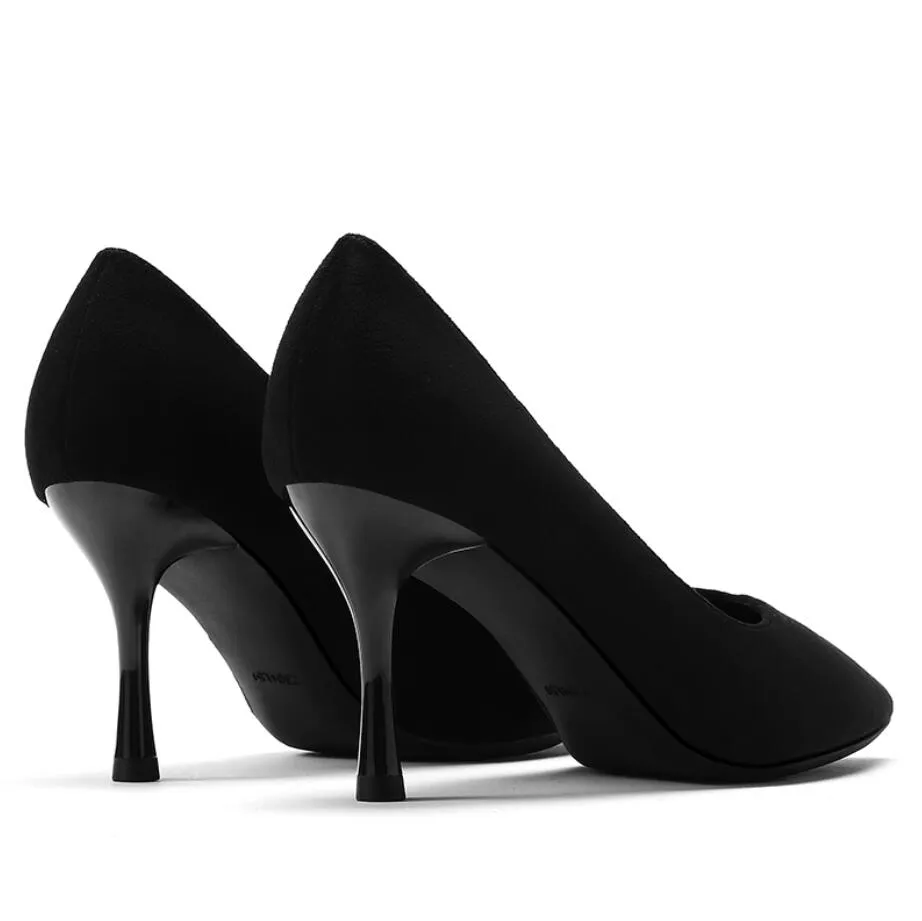 Small Petite Suede Heel Pumps With V Cut Toe DS291