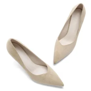 Small Petite Suede Heel Pumps With V Cut Toe DS291