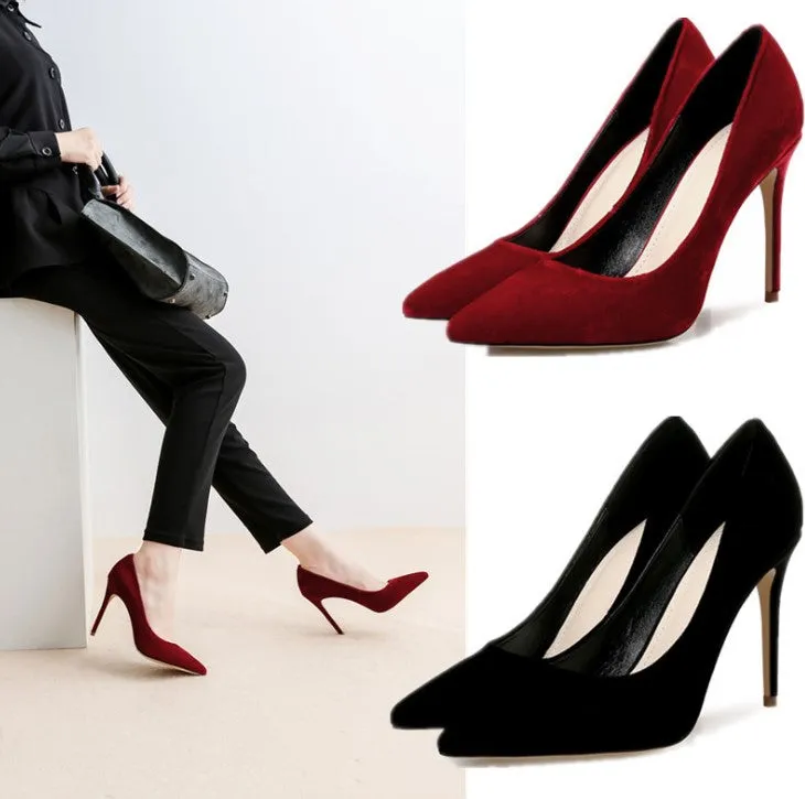 Small Size Pointy Suede Heel Pumps For Women SS320