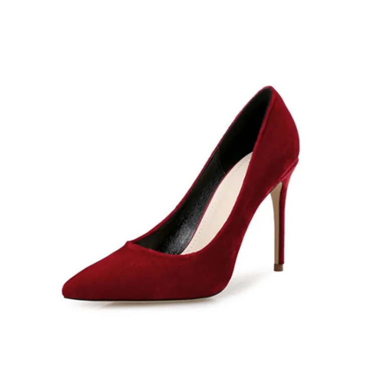 Small Size Pointy Suede Heel Pumps For Women SS320