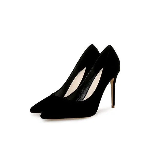 Small Size Pointy Suede Heel Pumps For Women SS320