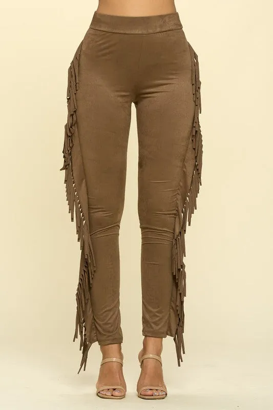 Stride - Faux Suede Fringe High Waist Pants