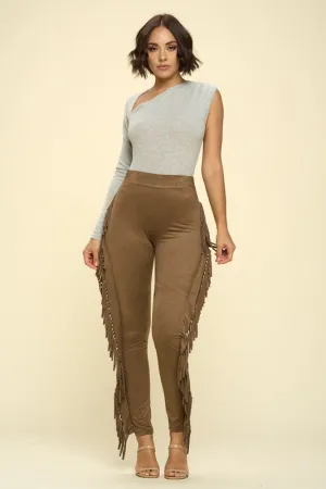 Stride - Faux Suede Fringe High Waist Pants