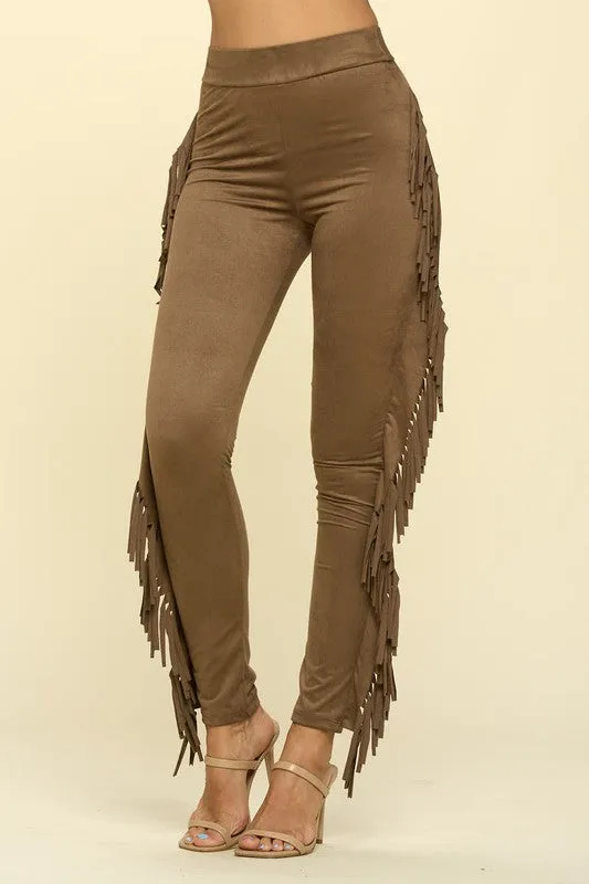 Stride - Faux Suede Fringe High Waist Pants