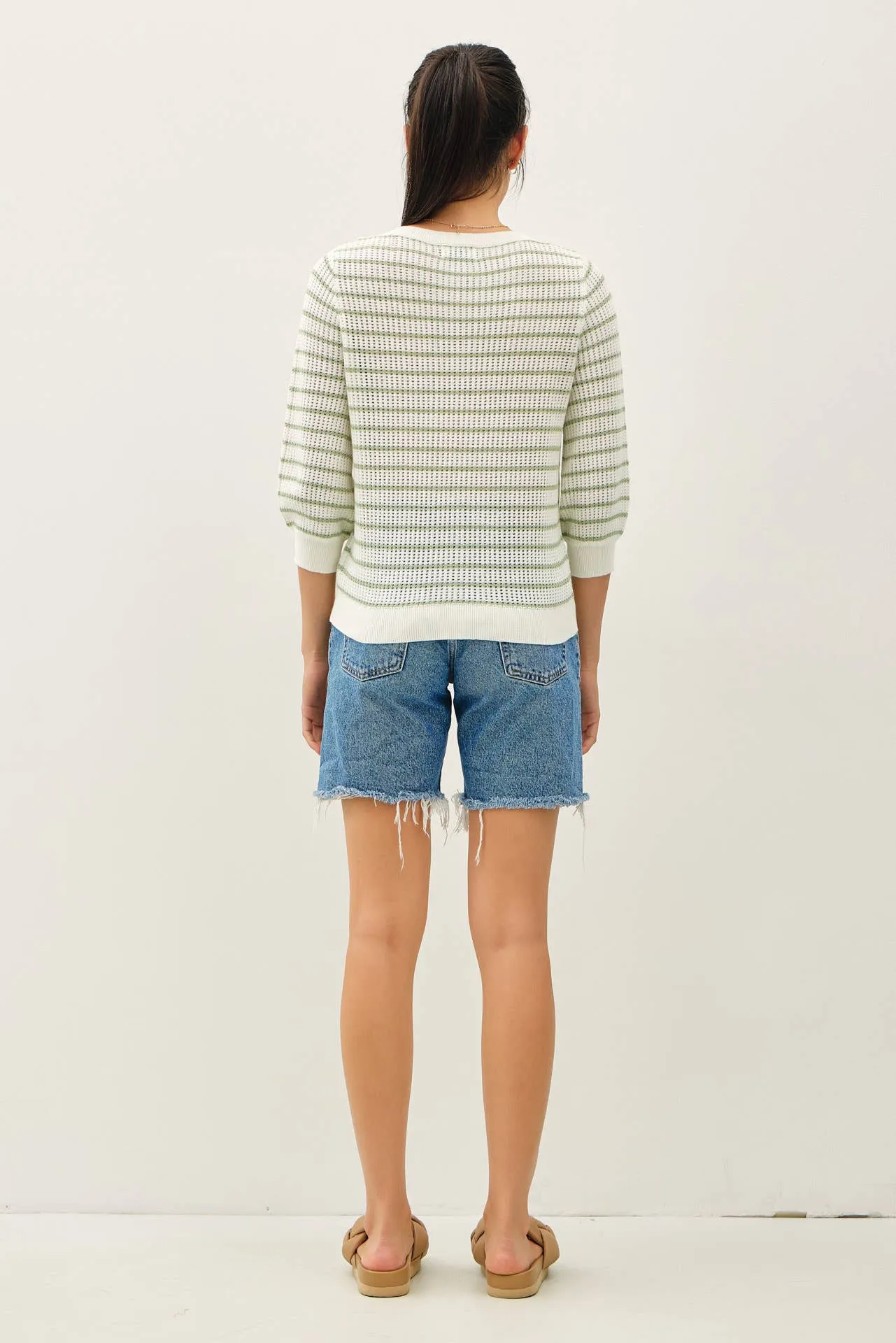 STRIPED 3/4 SLEEVE SWEATER
