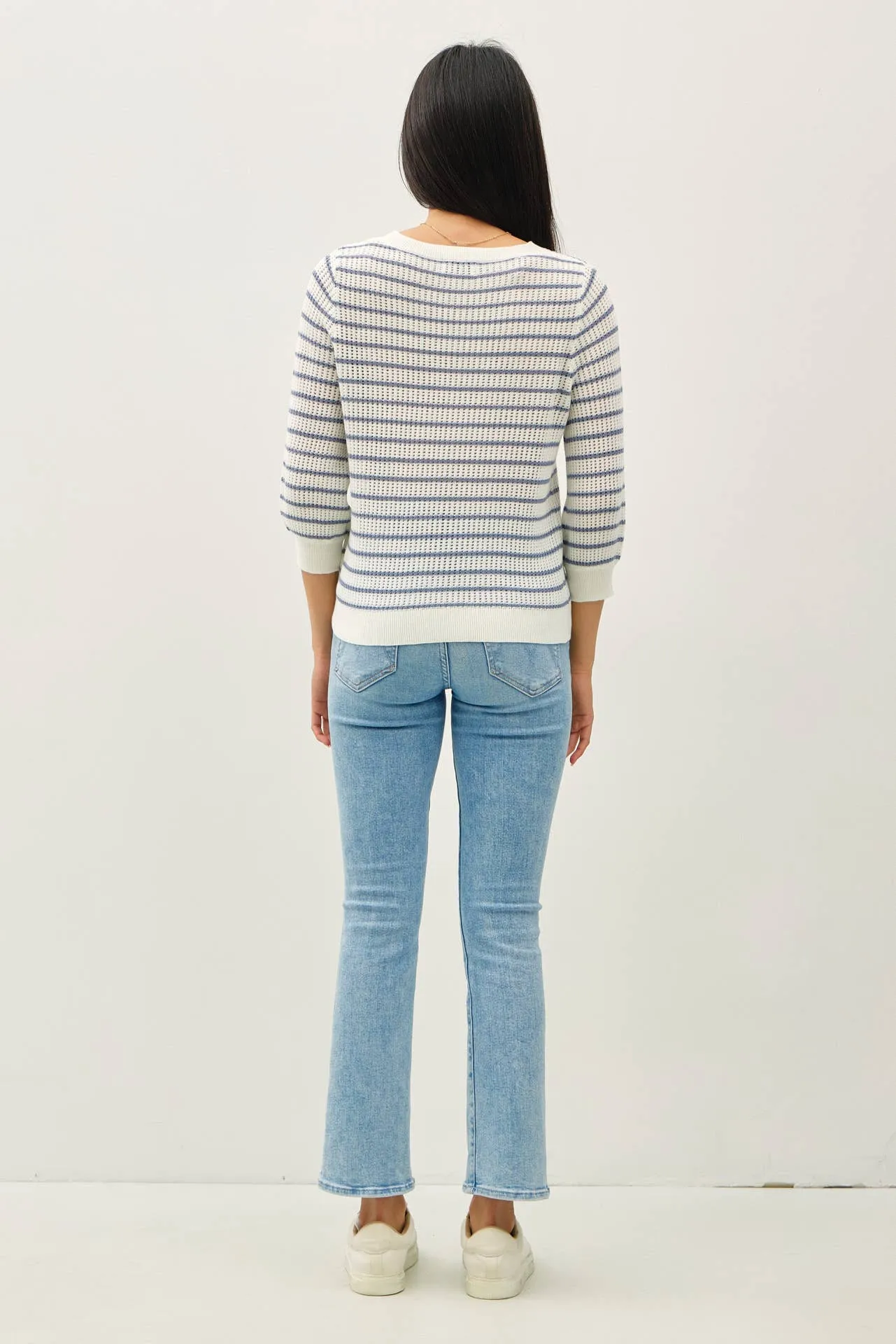 STRIPED 3/4 SLEEVE SWEATER