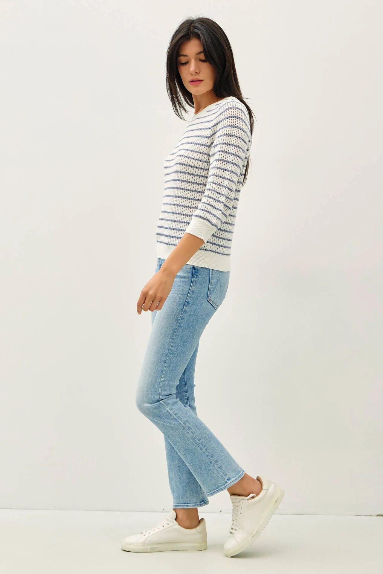 STRIPED 3/4 SLEEVE SWEATER