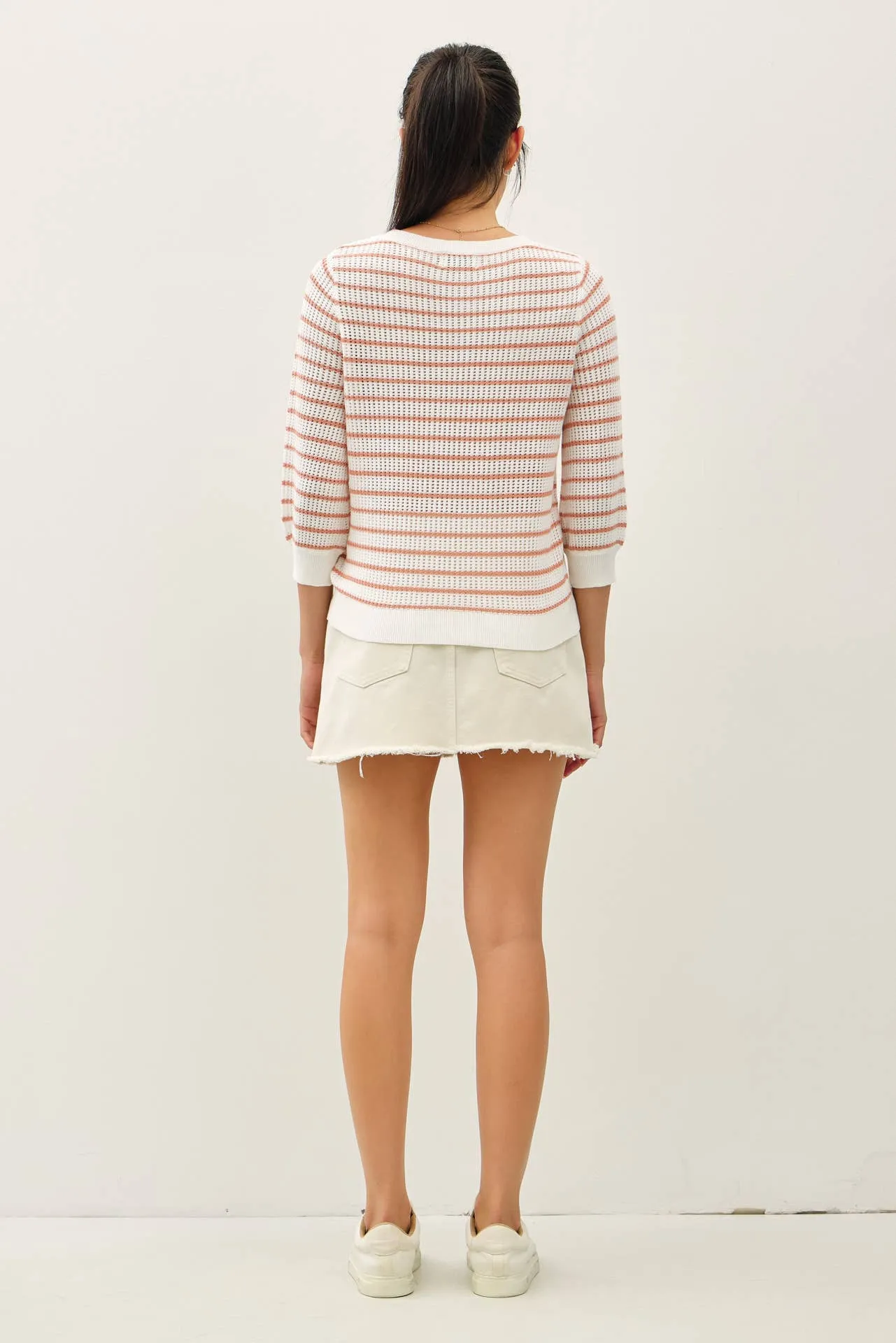 STRIPED 3/4 SLEEVE SWEATER