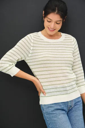 STRIPED 3/4 SLEEVE SWEATER