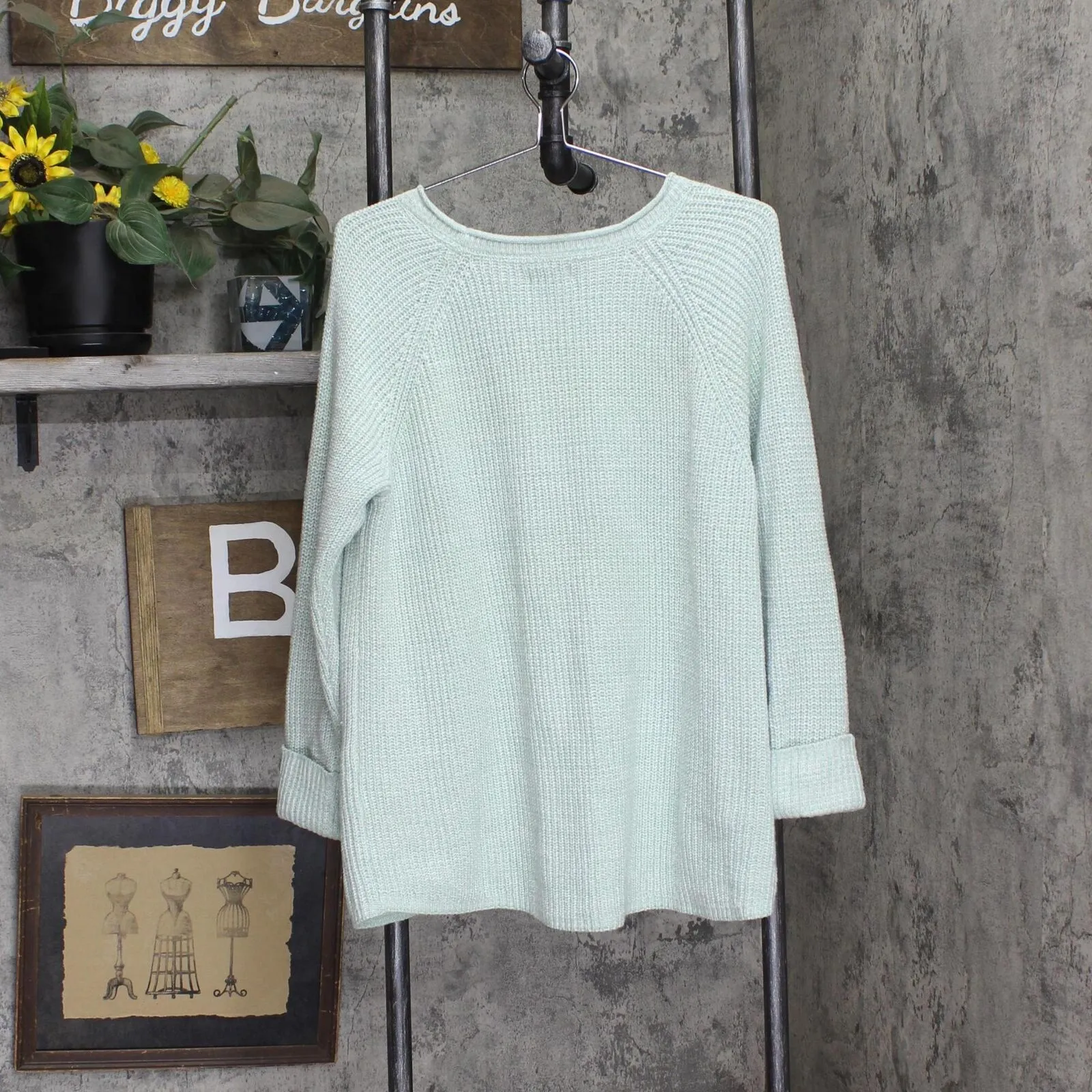 Style & Co Womens Plus Size Marl Pointelle Cuffed Sweater Mint Ice Green 1X