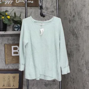Style & Co Womens Plus Size Marl Pointelle Cuffed Sweater Mint Ice Green 1X