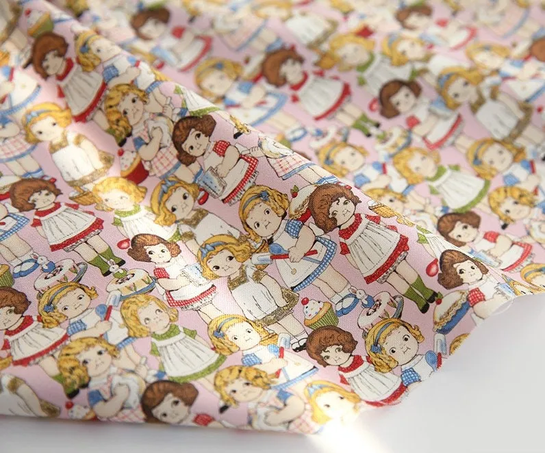 Super Mini Paper Doll Cotton Fabric, Digitally Printed - In Pink - By the Yard / 53632