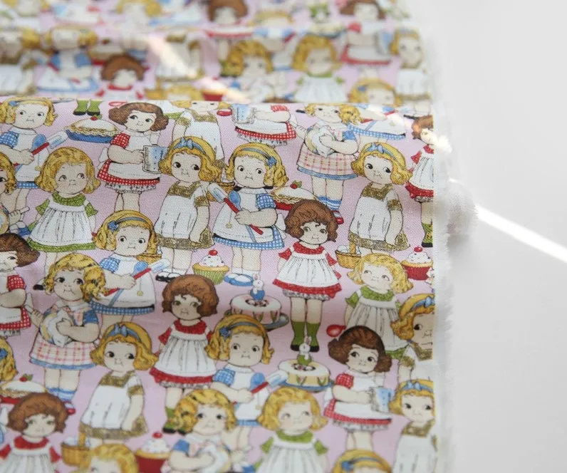 Super Mini Paper Doll Cotton Fabric, Digitally Printed - In Pink - By the Yard / 53632