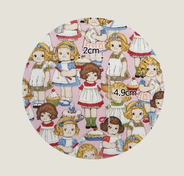 Super Mini Paper Doll Cotton Fabric, Digitally Printed - In Pink - By the Yard / 53632