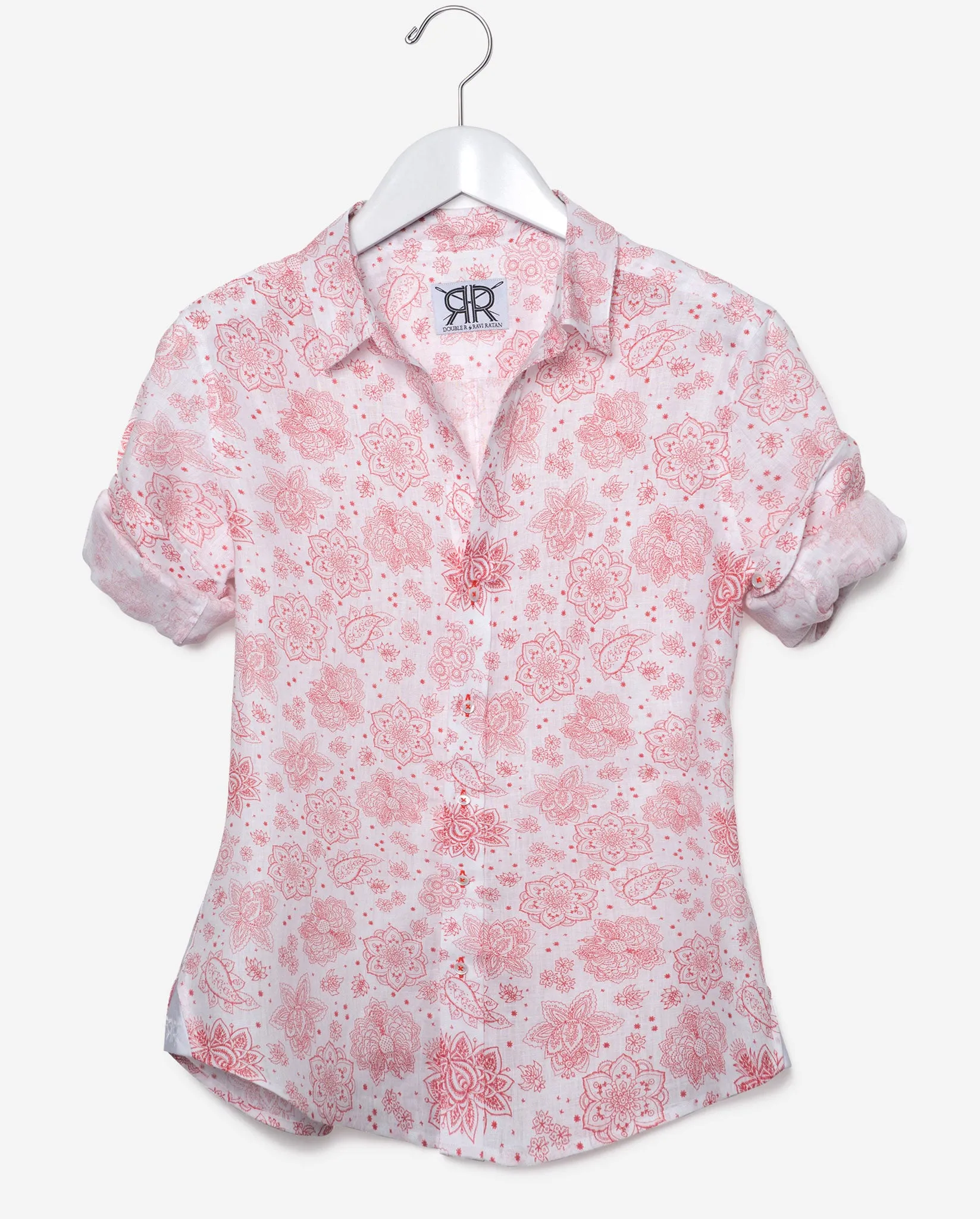 Tailored - Red Print on White Linen