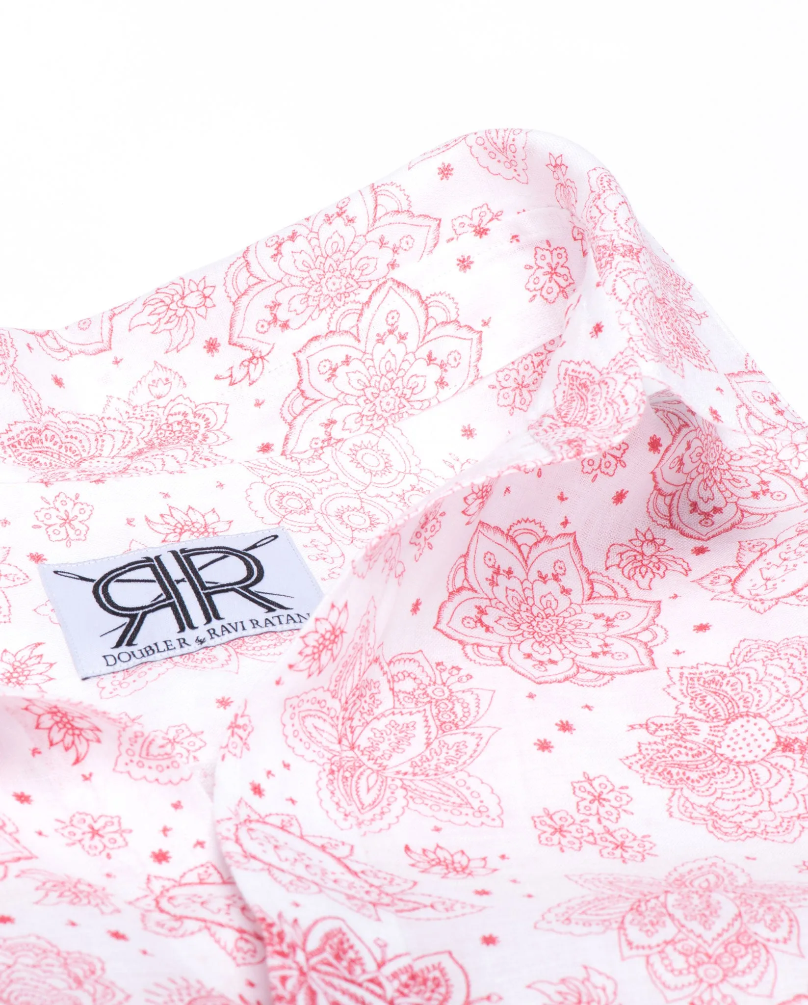 Tailored - Red Print on White Linen