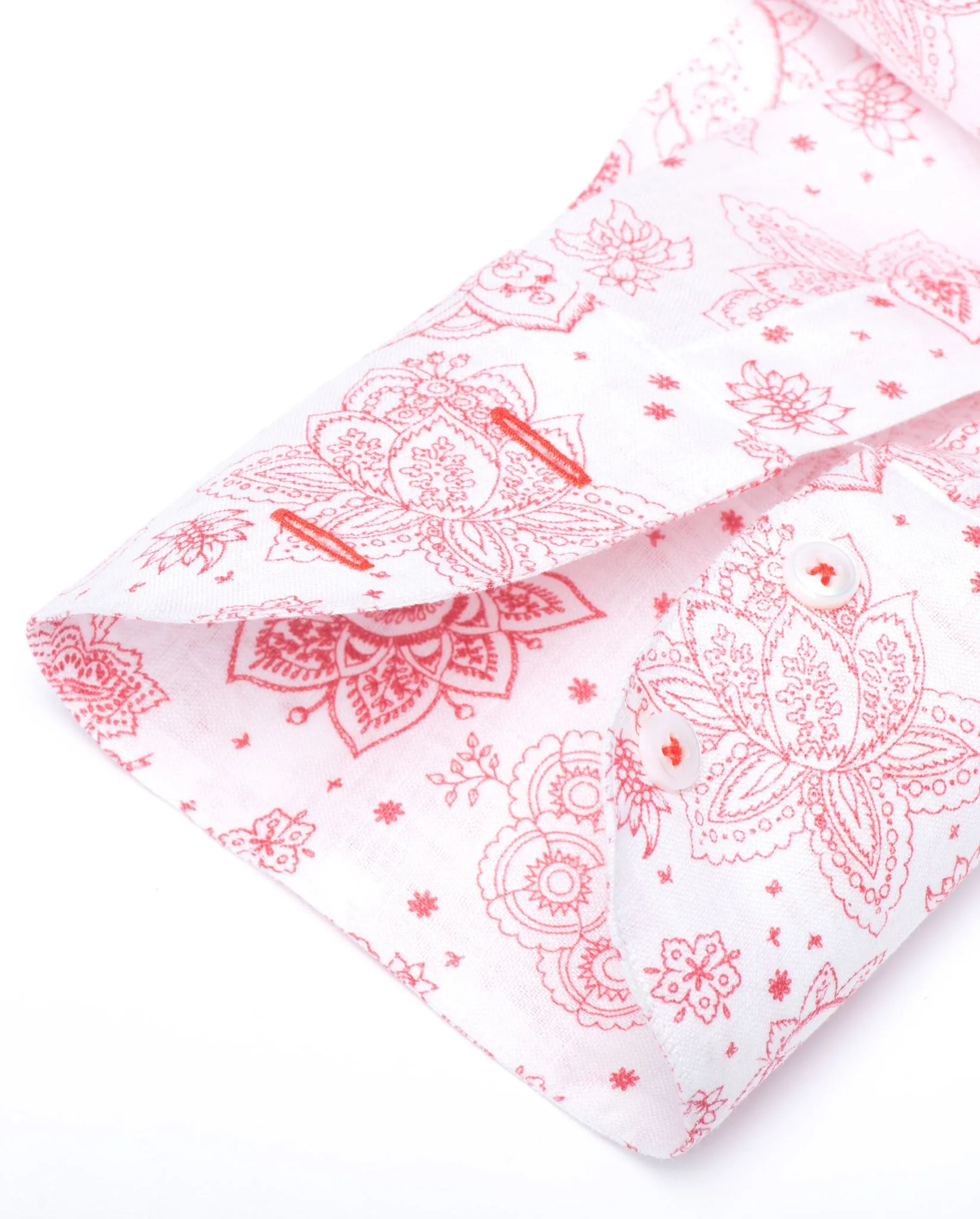 Tailored - Red Print on White Linen