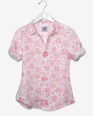 Tailored - Red Print on White Linen