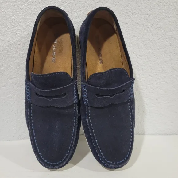 Trask Sheldon Navy Blue Suede Penny Loafer SZ 8.5