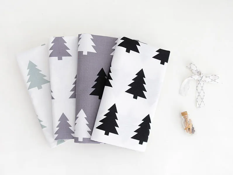 Trees Cotton Fabric, Black Trees, Gray Trees, Mint Trees - Fabric By the Yard 68985