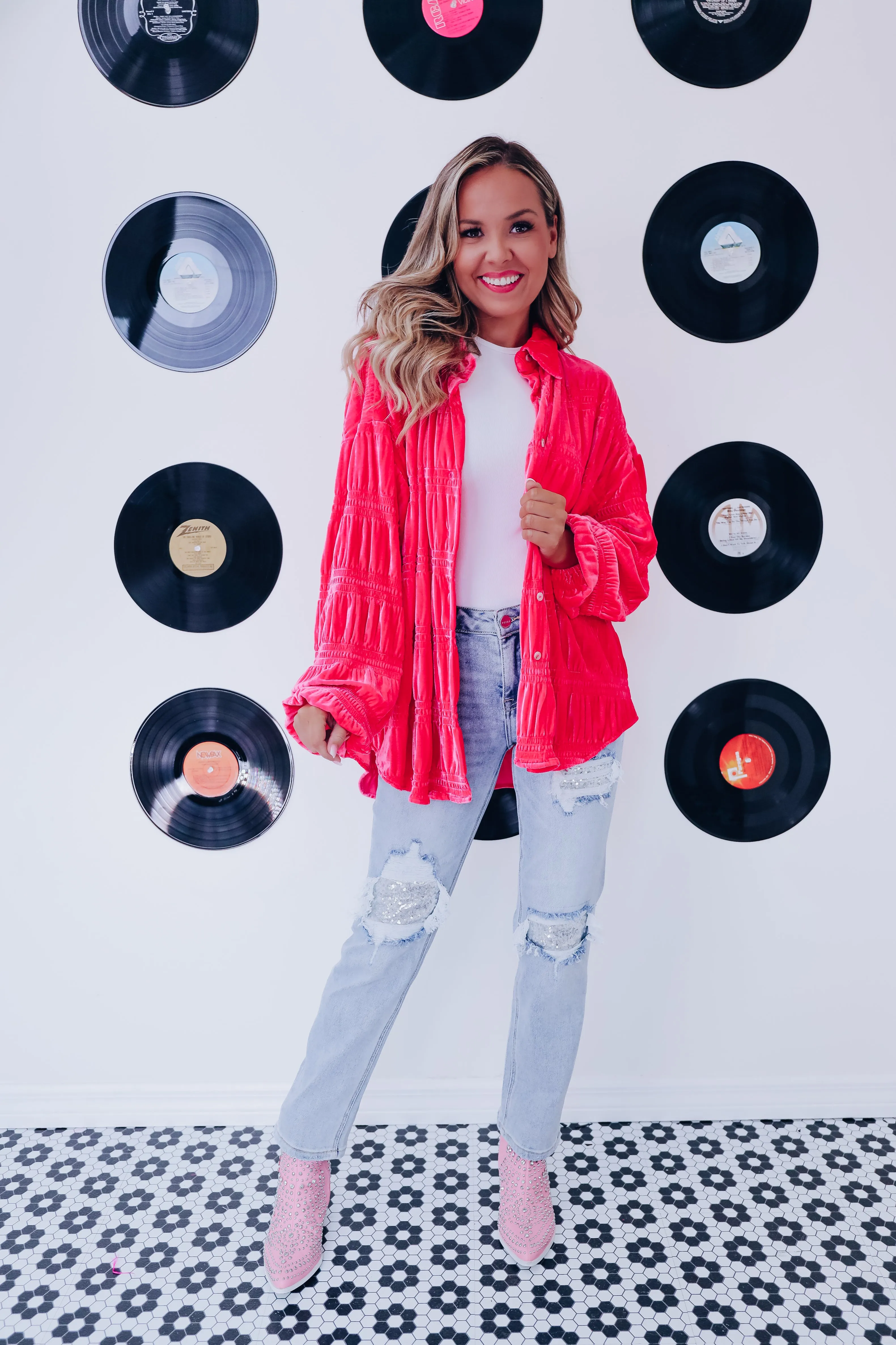 Velvety Smocked Shacket - Pink