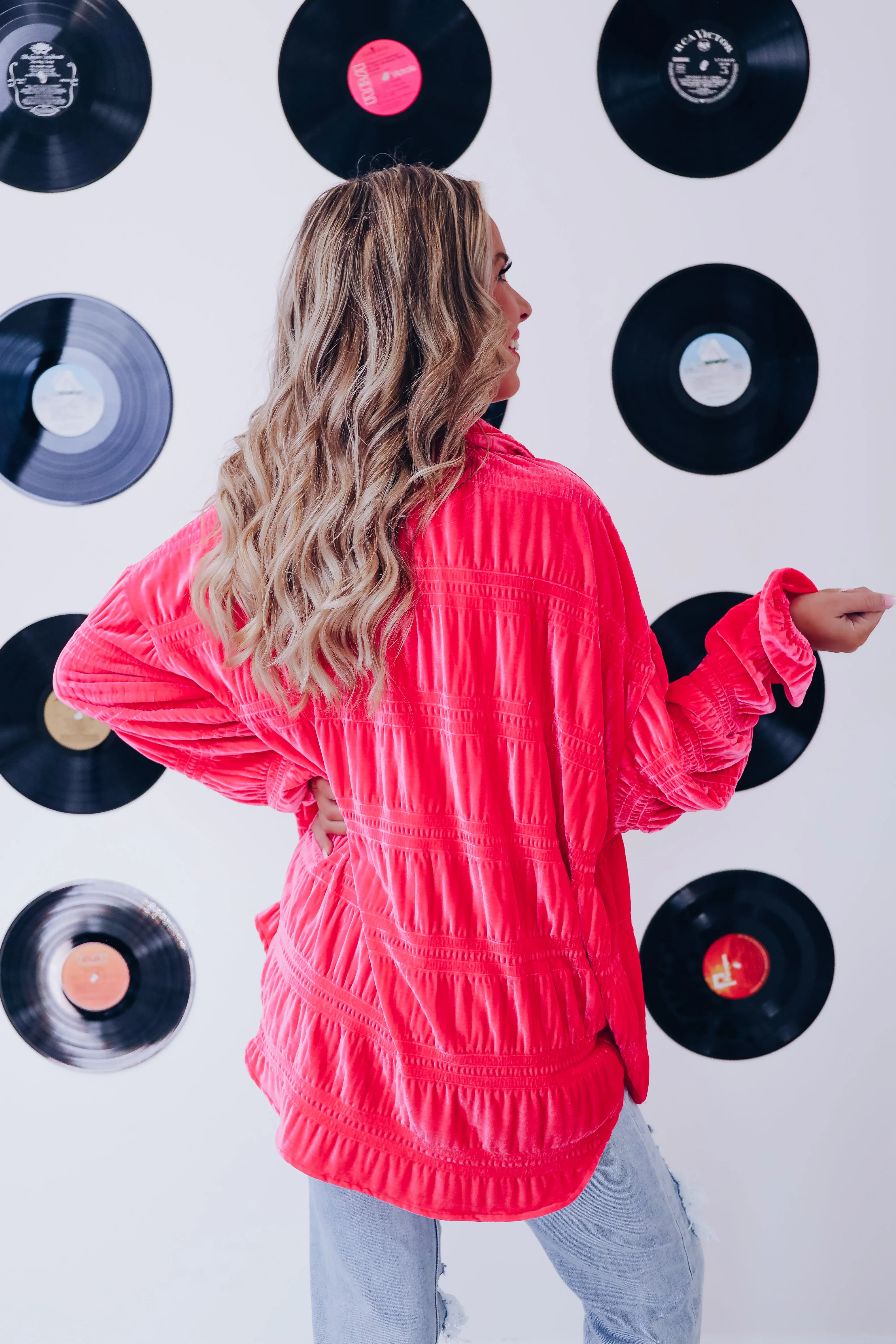 Velvety Smocked Shacket - Pink