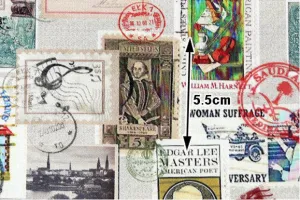 Vintage Postal Stamps Cotton Fabric, Digital Printing - Fabric By the Yard /91993