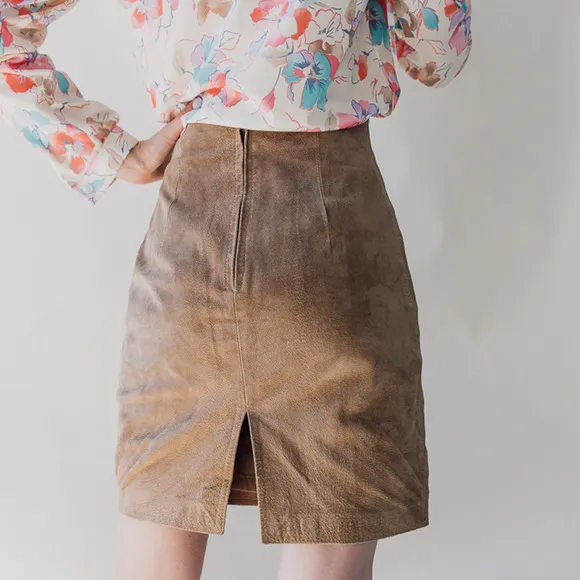 Vintage Tan Suede Pencil Skirt Copper Key 5