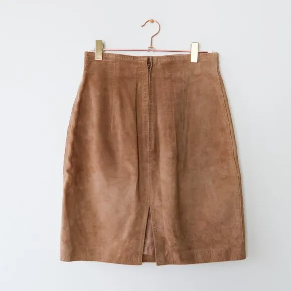 Vintage Tan Suede Pencil Skirt Copper Key 5