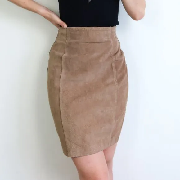 Vintage Tan Suede Pencil Skirt Copper Key 5