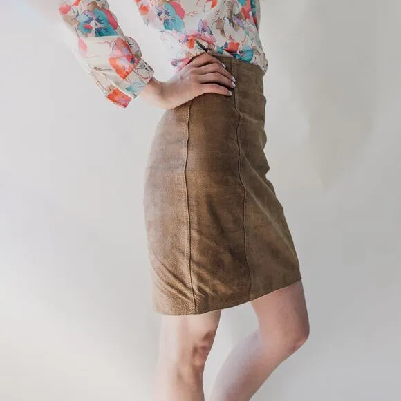 Vintage Tan Suede Pencil Skirt Copper Key 5