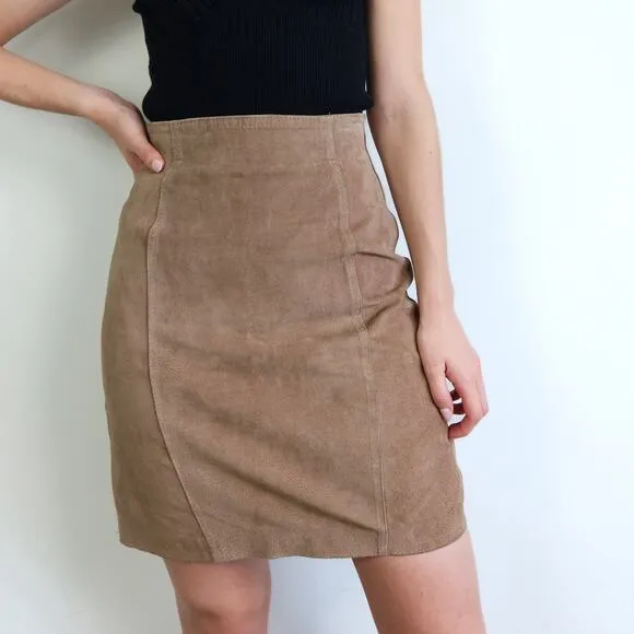Vintage Tan Suede Pencil Skirt Copper Key 5
