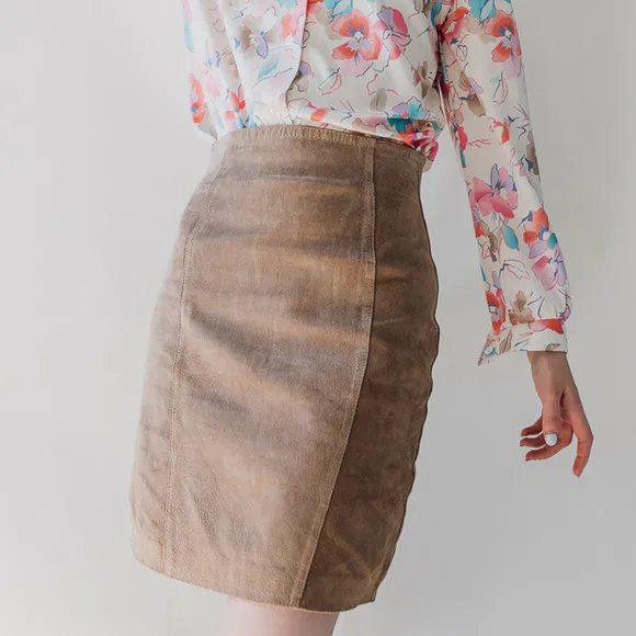 Vintage Tan Suede Pencil Skirt Copper Key 5