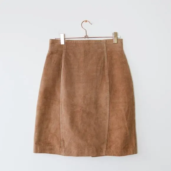 Vintage Tan Suede Pencil Skirt Copper Key 5