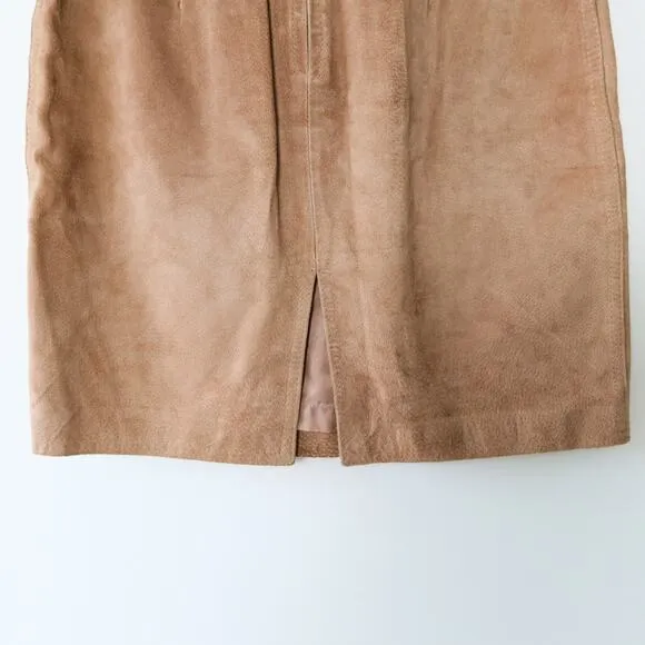 Vintage Tan Suede Pencil Skirt Copper Key 5