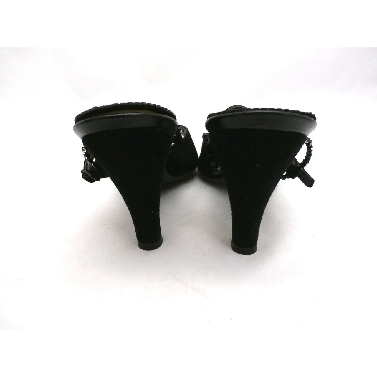 VTG Evening Heels Shoes  Marquise Black Suede Peep-Toe Pumps Womens 7A 1950s
