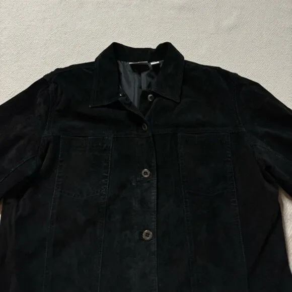 VTG Y2K Suede Leather Black Trucker Jacket 2 L