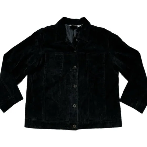 VTG Y2K Suede Leather Black Trucker Jacket 2 L
