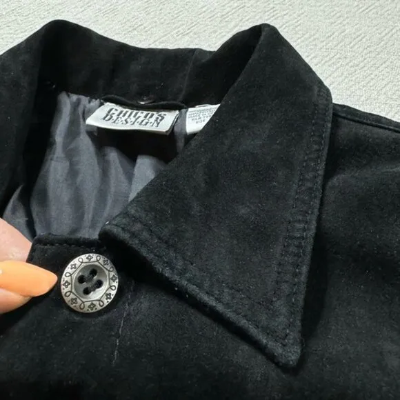 VTG Y2K Suede Leather Black Trucker Jacket 2 L